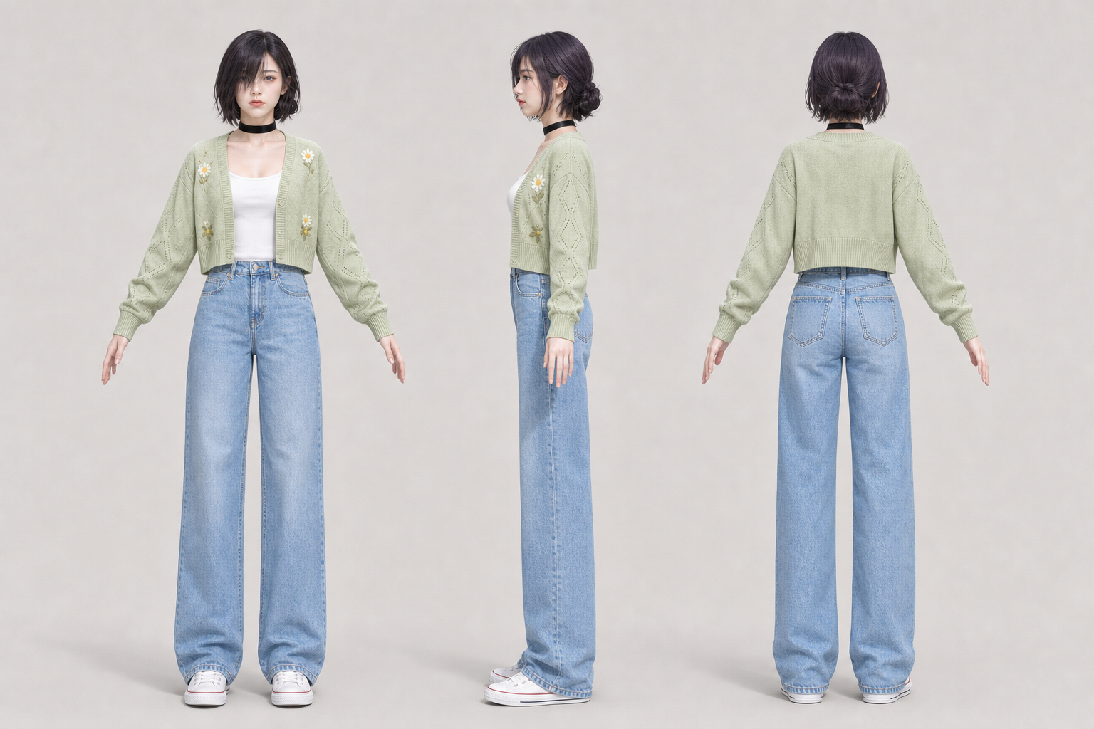 AIGC 年轻女子三视图